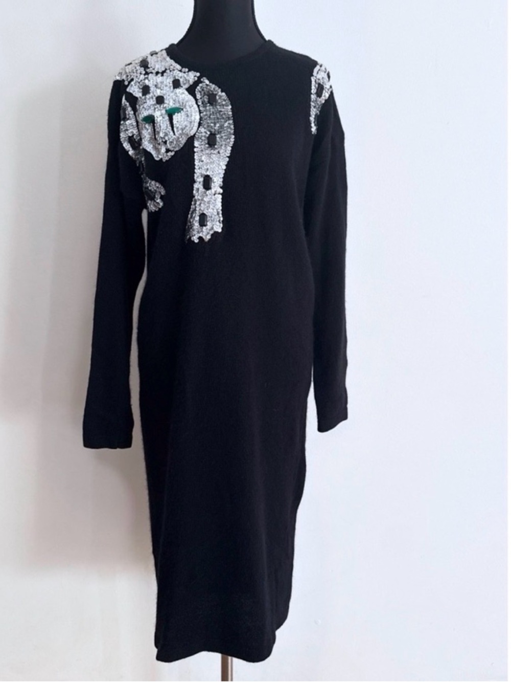 Super elegant Beaded Rhinestones Jewels Leopas Animal Sweater Dress M
